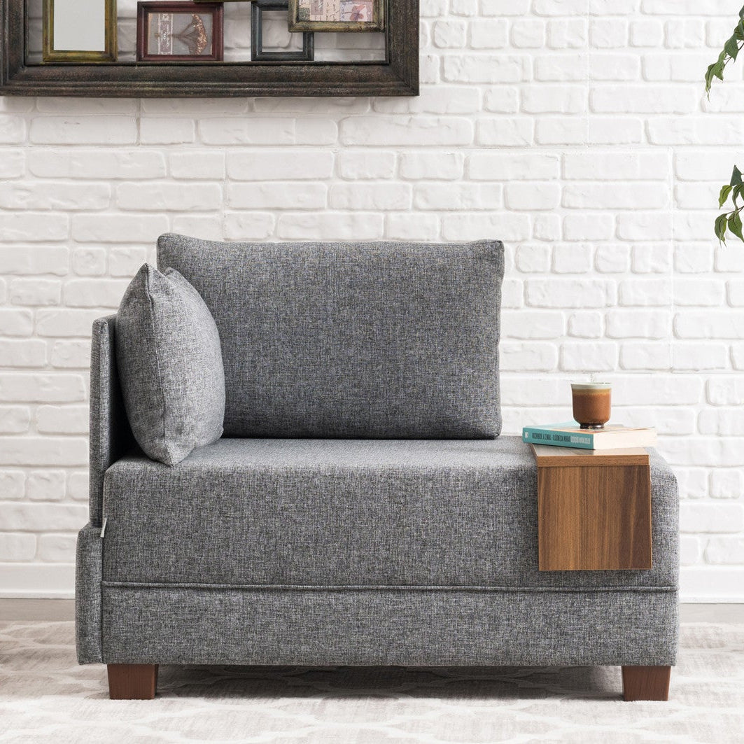 Moderne Fauteuil Grijs Stof Fly - Links - Met Houten Tafeltje