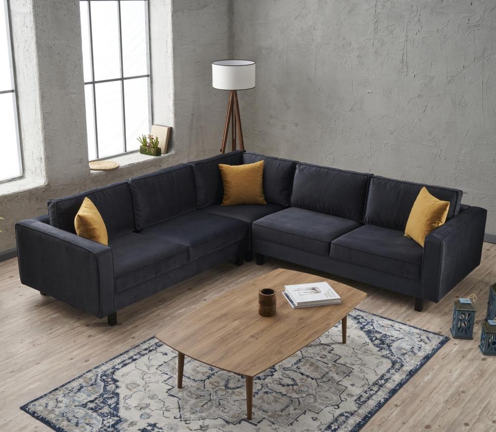 Hoekbank Kale Velvet Antraciet - vijf persoons