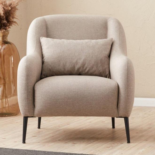 Scandinavische fauteuil Beige gemêleerde linnen stof met kussen Venus