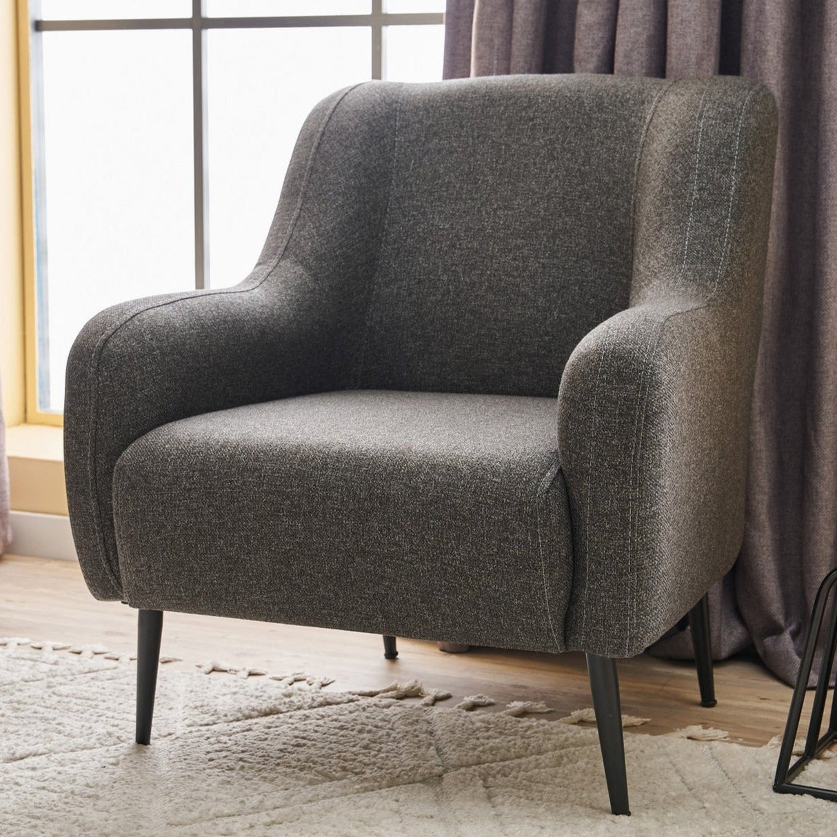 Moderne fauteuil Antraciet linnen stof met hoge poot Revos