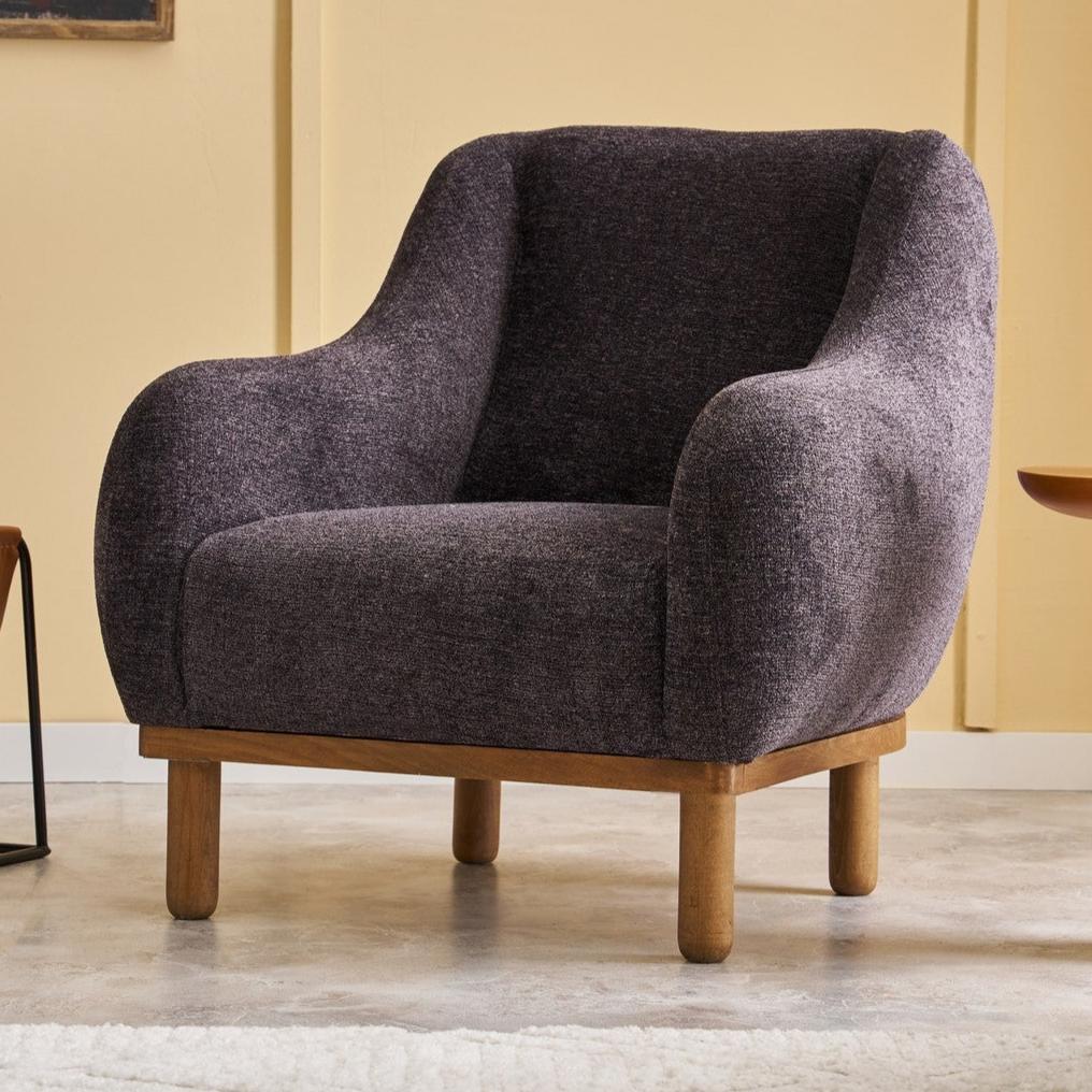 Scandinavische fauteuil Antraciet gemêleerde chenille stof Rens