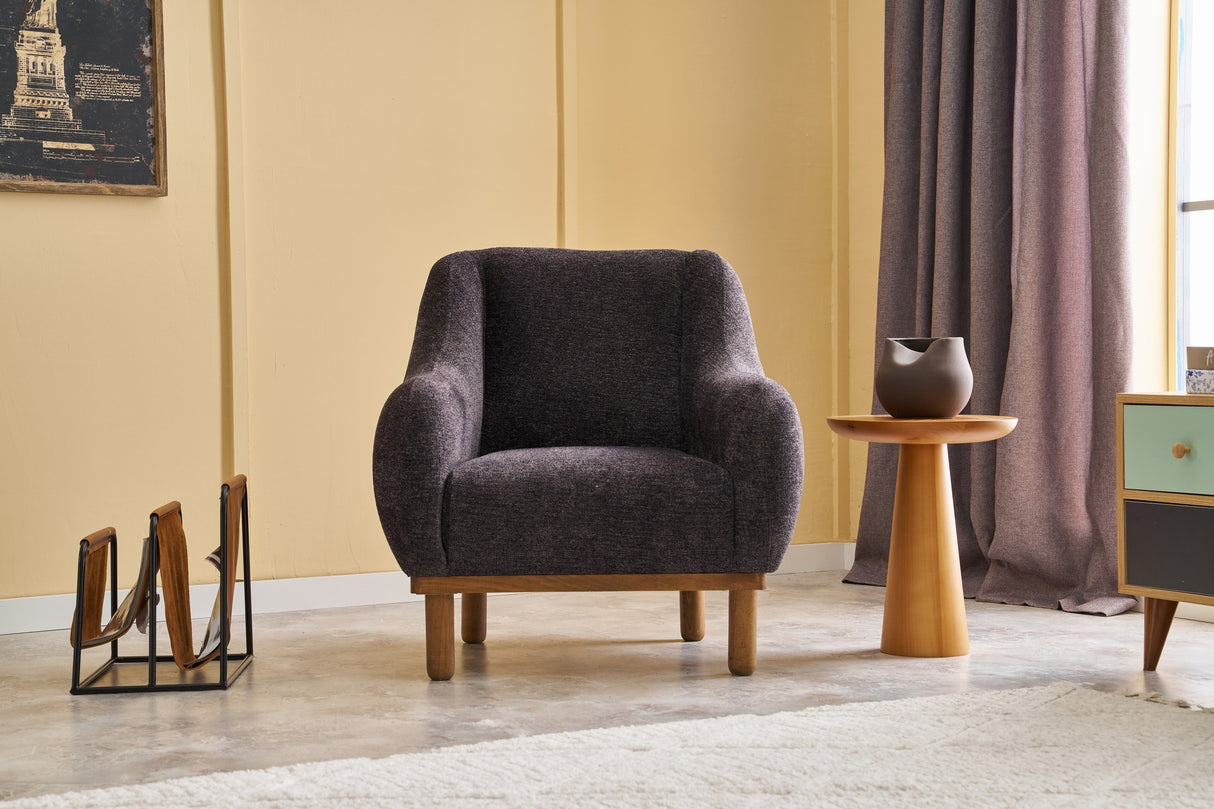 Scandinavische fauteuil Antraciet gemêleerde chenille stof Rens