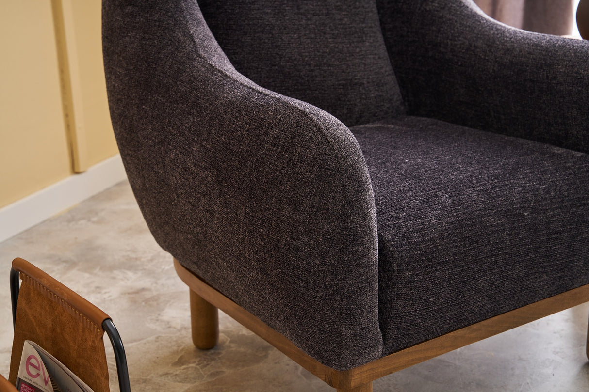 Scandinavische fauteuil Antraciet gemêleerde chenille stof Rens