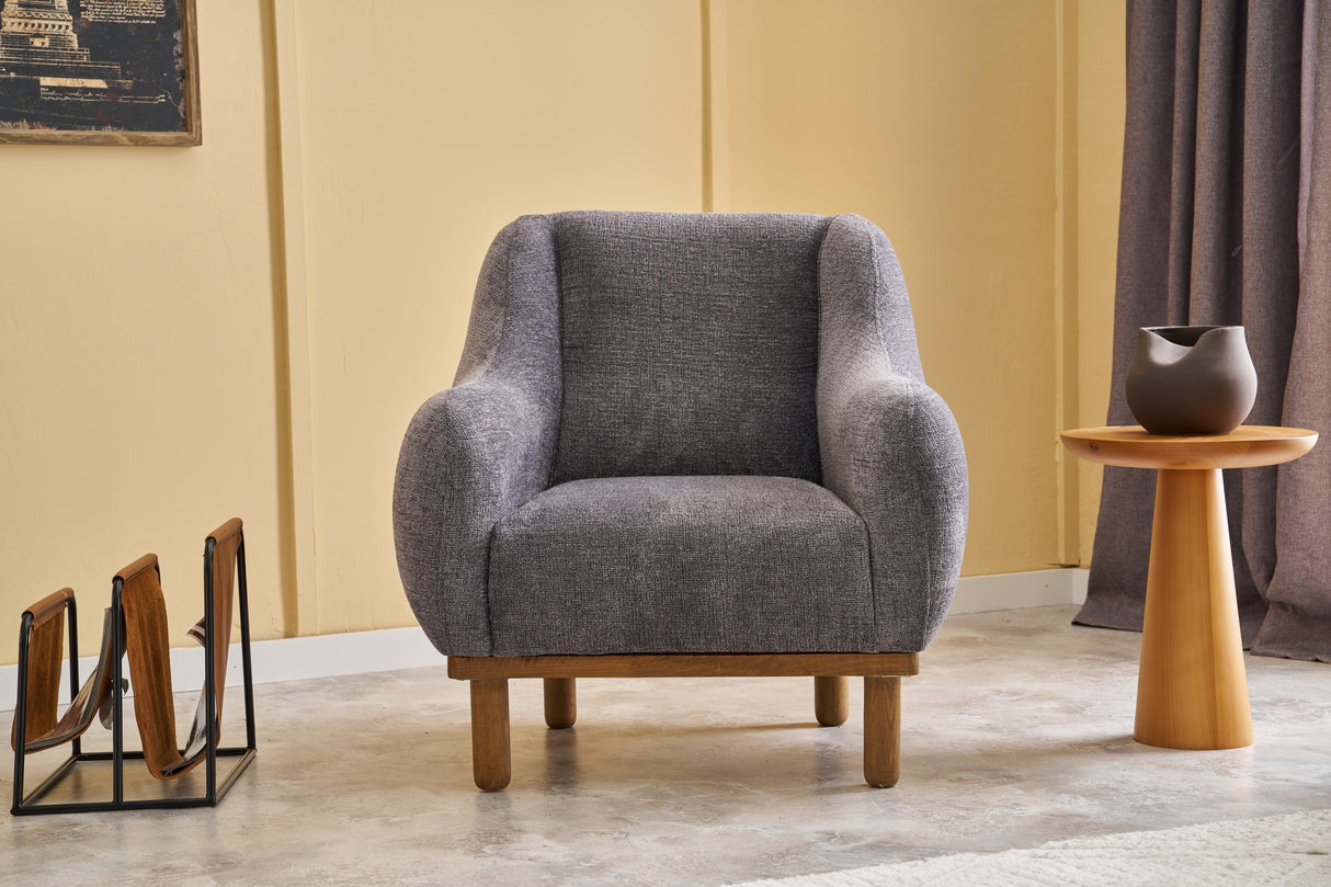 Scandinavische fauteuil Grijs gemêleerde chenille stof Rens