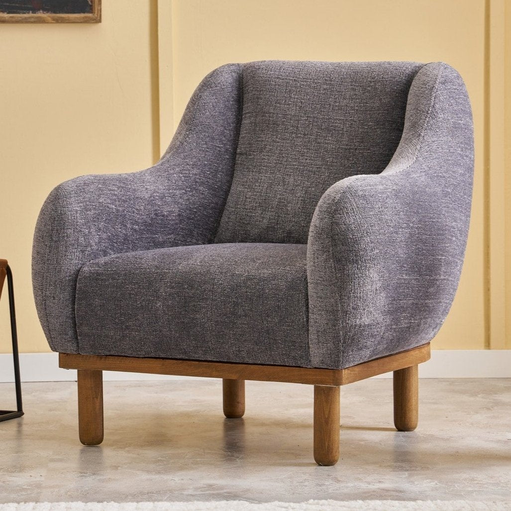 Scandinavische fauteuil Grijs gemêleerde chenille stof Rens