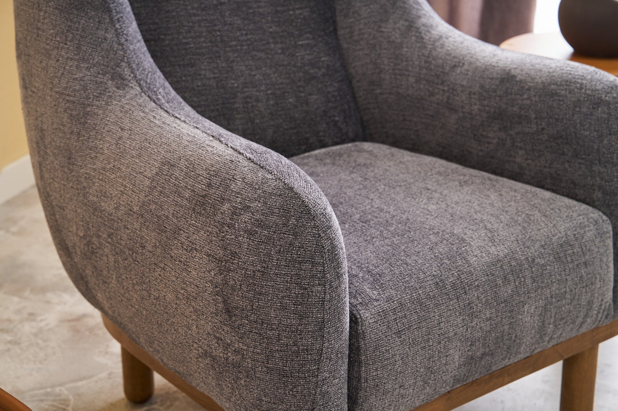 Scandinavische fauteuil Grijs gemêleerde chenille stof Rens