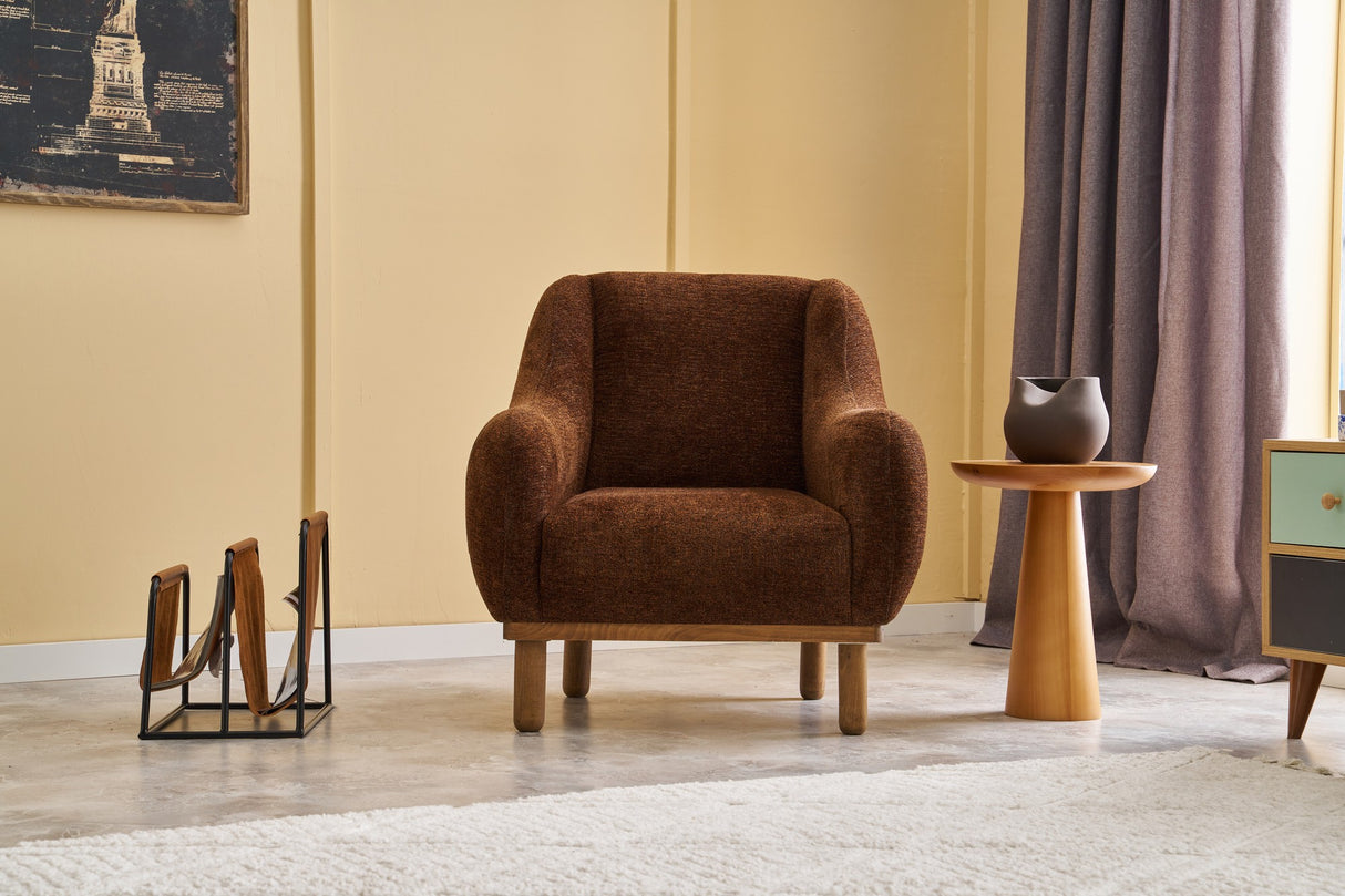 Scandinavische fauteuil Koperbruin gemêleerde chenille stof Rens