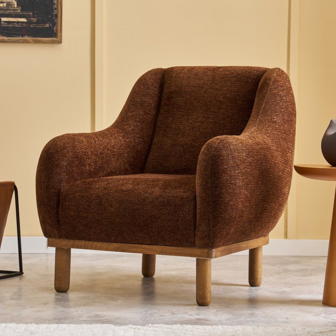 Scandinavische fauteuil Koperbruin gemêleerde chenille stof Rens