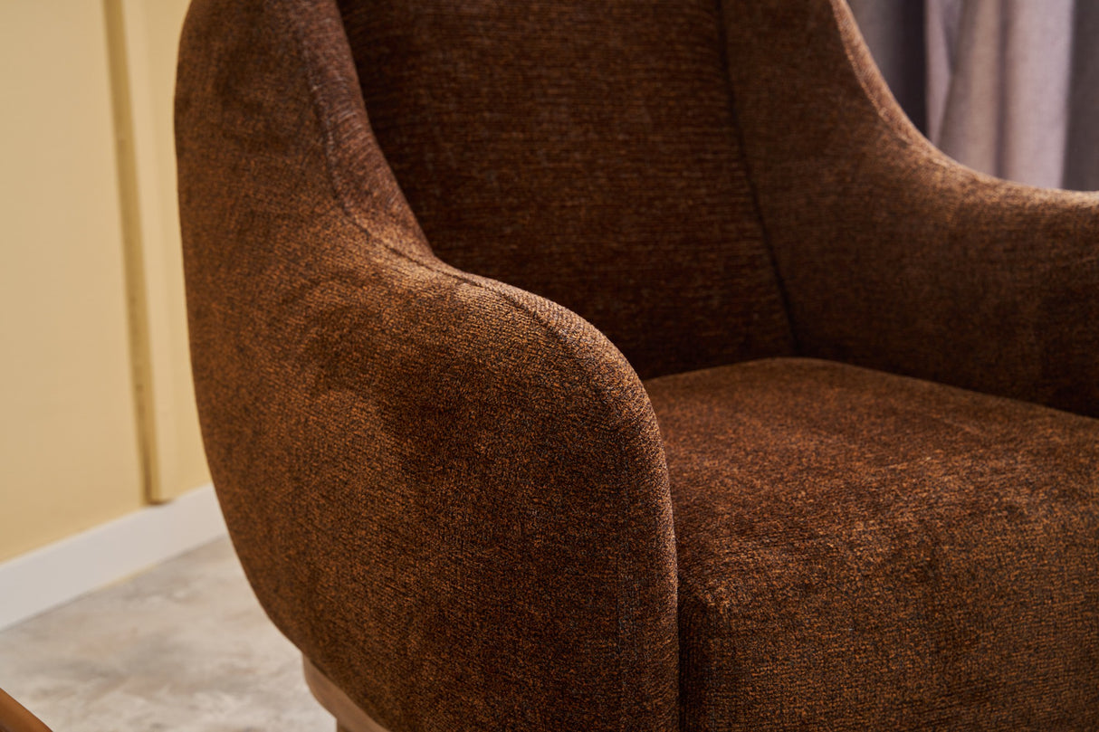 Scandinavische fauteuil Koperbruin gemêleerde chenille stof Rens