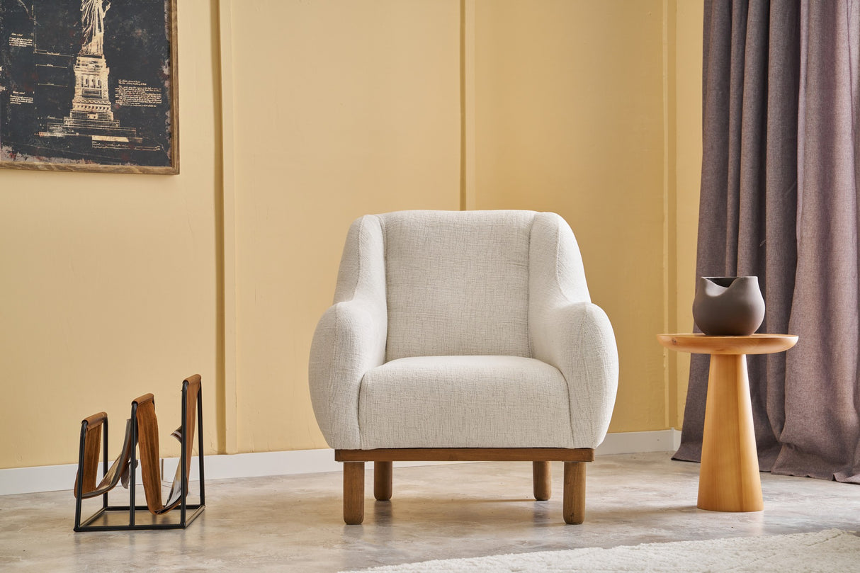 Scandinavische fauteuil Crème gemêleerde chenille stof Rens