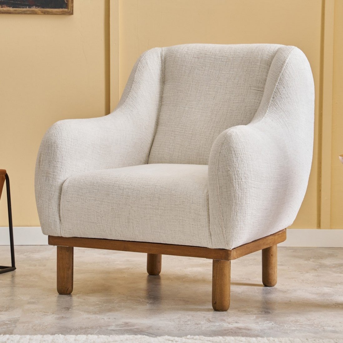 Scandinavische fauteuil Crème gemêleerde chenille stof Rens