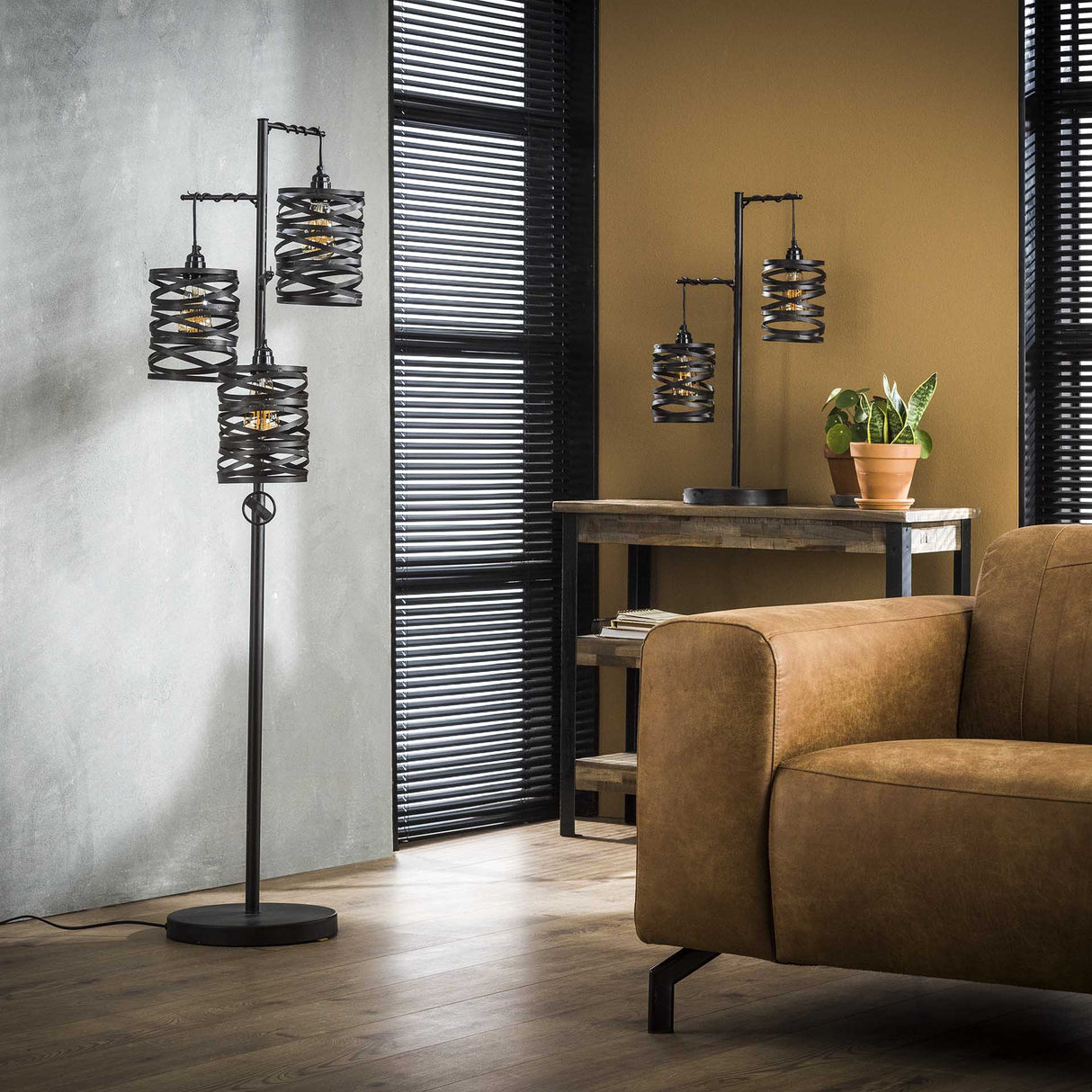 Industriële Vloerlamp Spin Metaal 3-Lichts Slate Grey