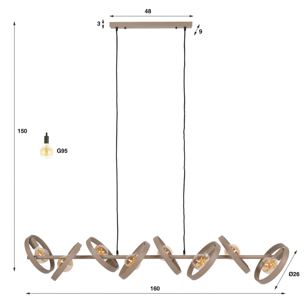 Hanglamp 8-lichts beige metaal rond Otan