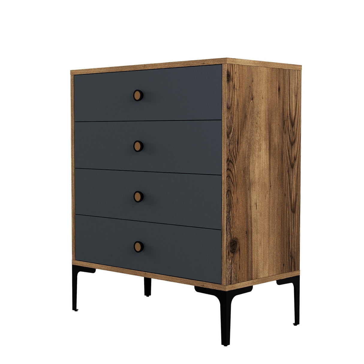 Ladekast Lizbon Walnoot Antraciet Melamine 76x90,7x40 cm - 4 lades