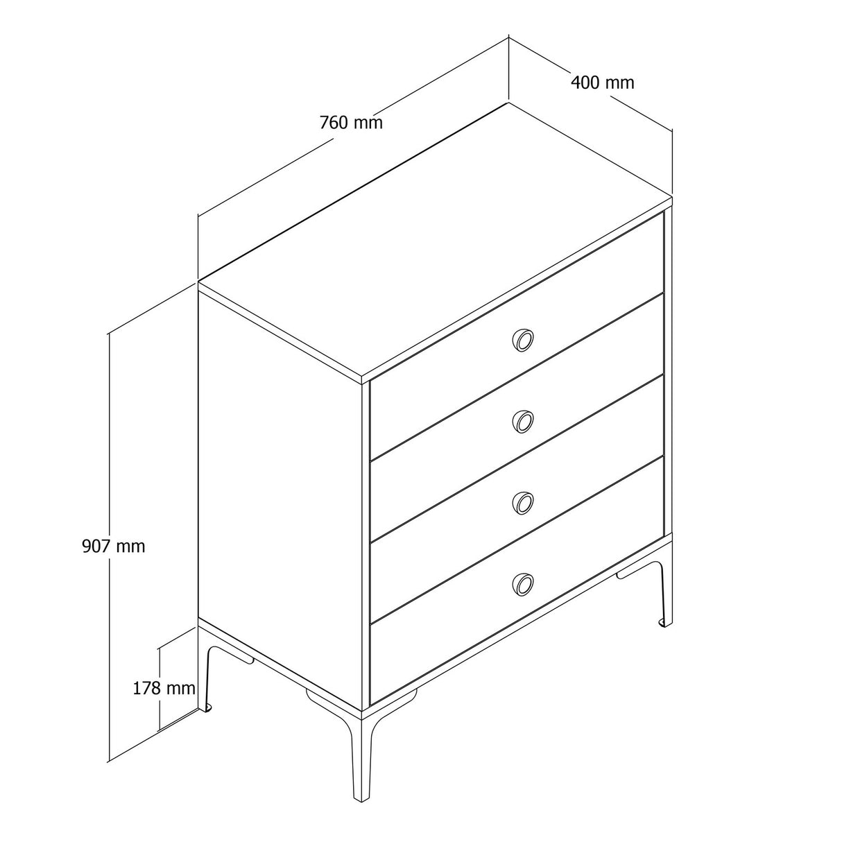 Ladekast Lizbon Walnoot Wit Melamine 76x90,7x40 cm - 4 lades