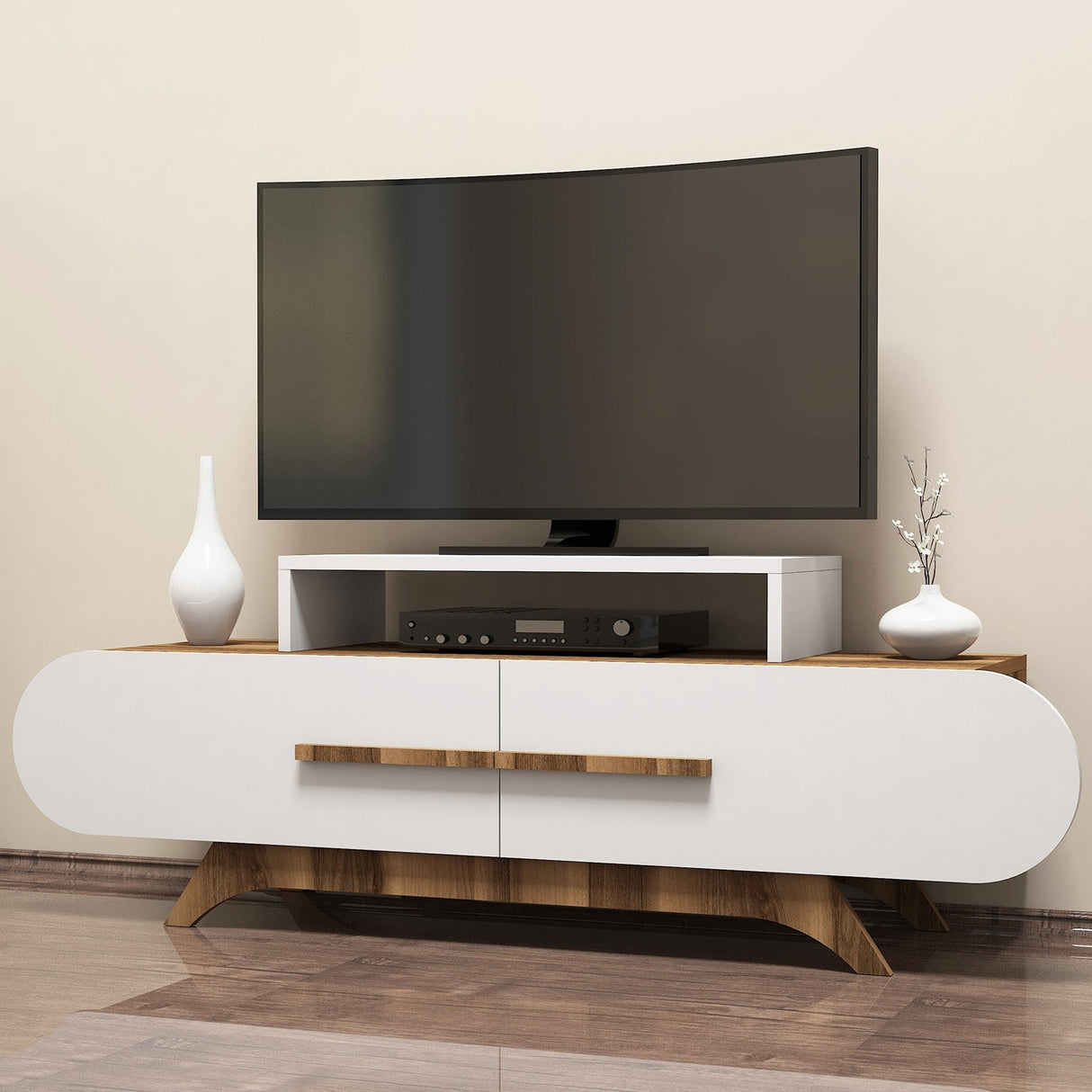 TV Meubel Rose Walnoot Wit Melamine 145x49,8x36,8 cm