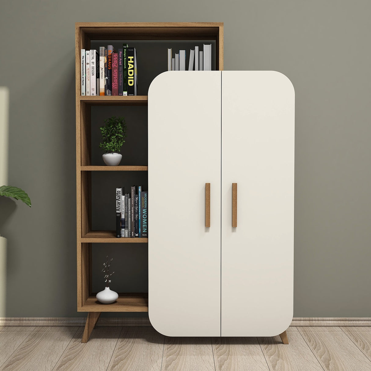 Boekenkast Form Walnoot Crème Melamine 90x132x32 cm