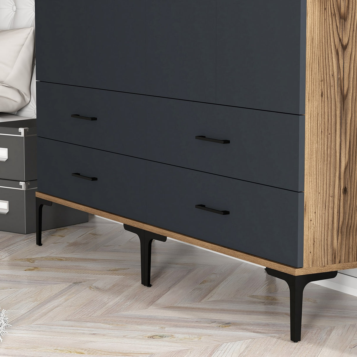 Kledingkast Walnoot en Antraciet Melamine - hang en leg - 160x 200 x 47 cm - Kumsal