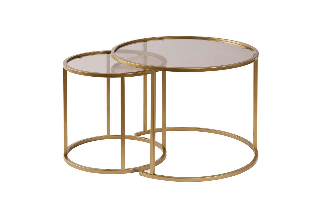 Moderne Ronde Salontafel Set van 2 Uru Goud - Brons Glas - 60/42 cm