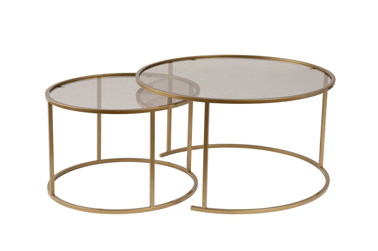 Moderne Ronde Salontafel Set van 2 Uru Goud - Brons Glas - 80/60 cm