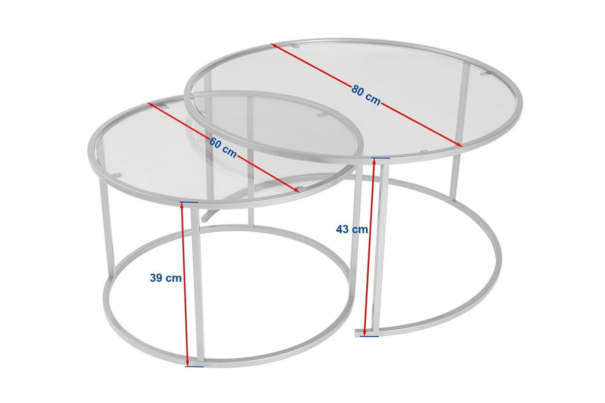 Salontafels - Moderne Ronde Salontafel Set van 2 Uru Goud - Brons Glas - 80/60 cm - Dimehouse