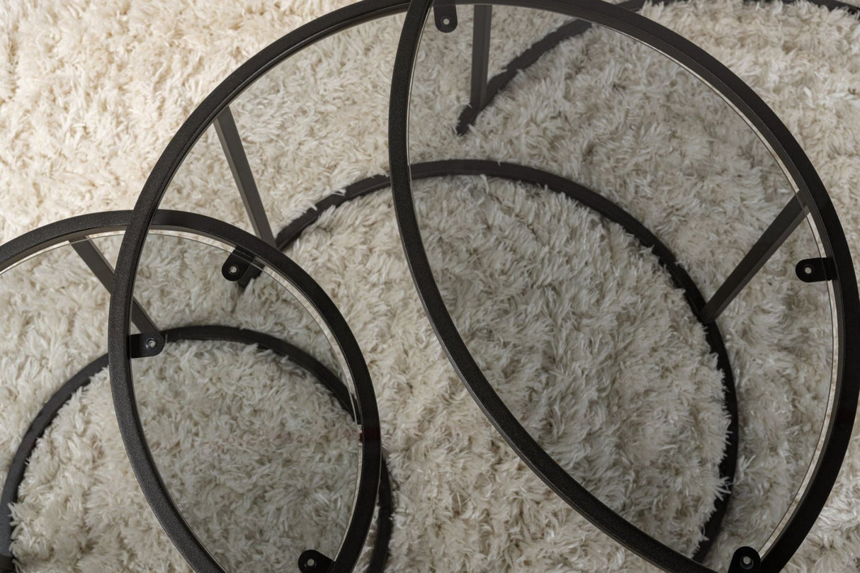 Moderne Salontafel Set van 3 Uru Zwart - Grijs Glas - 80/60/42 cm