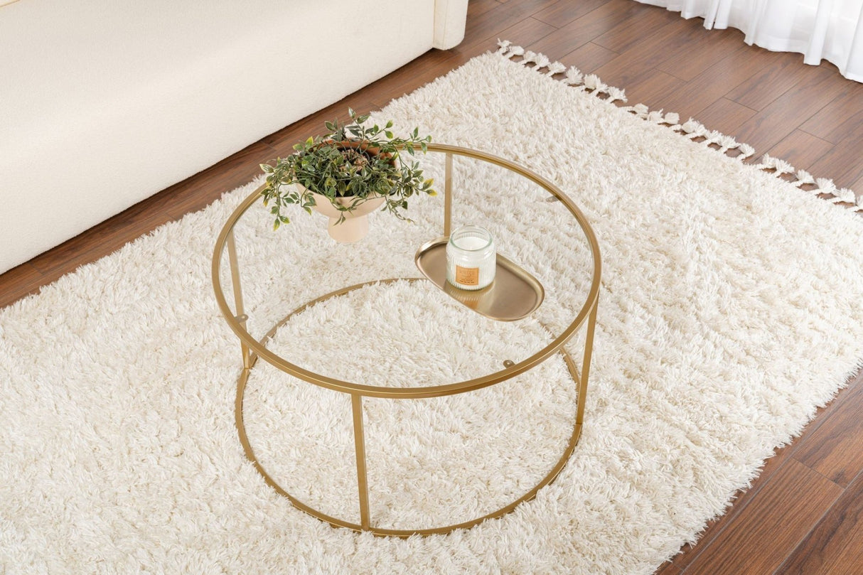 Moderne Ronde Salontafel Uru Goud - Glas - 80 cm