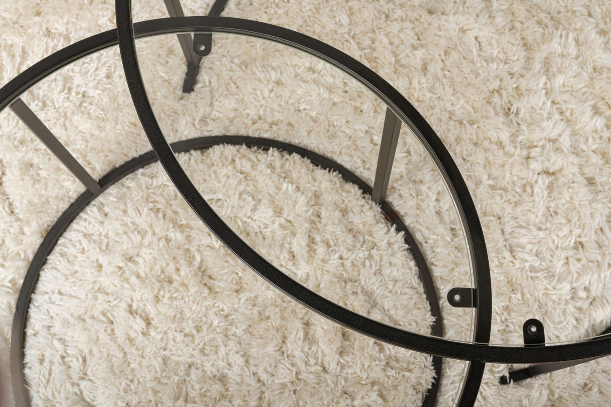 Moderne Ronde Salontafel Set van 2 Uru Zwart - Transparant Glas - 80/60 cm