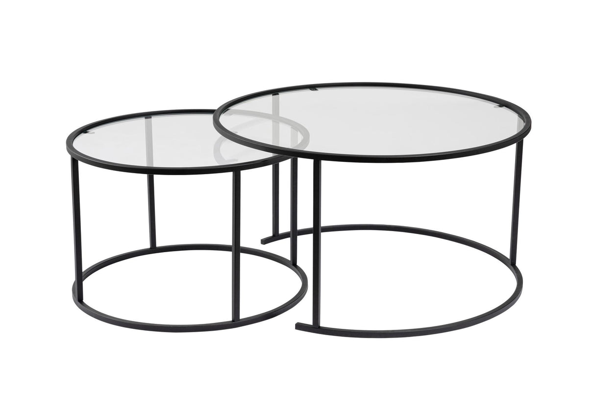 Moderne Ronde Salontafel Set van 2 Uru Zwart - Transparant Glas - 80/60 cm