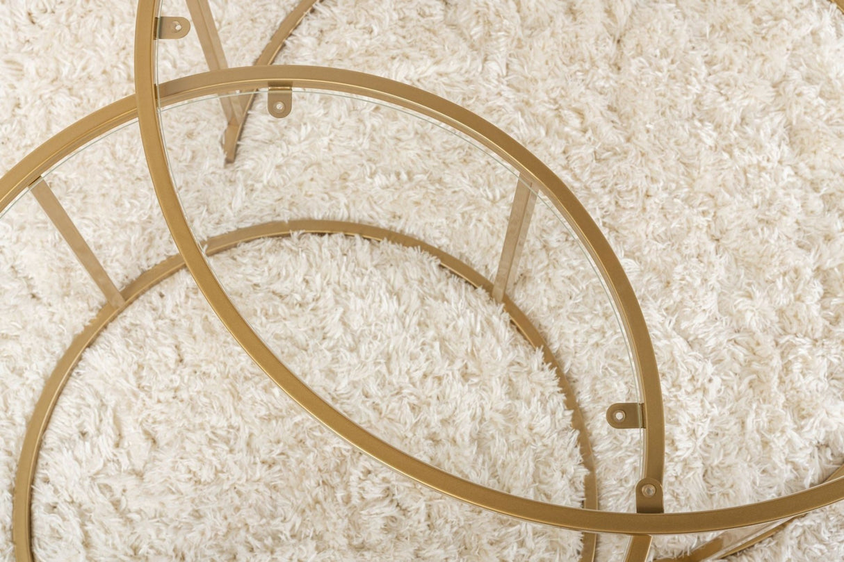 Moderne Ronde Salontafel Set van 2 Uru Goud - Transparant Glas - 80/60 cm