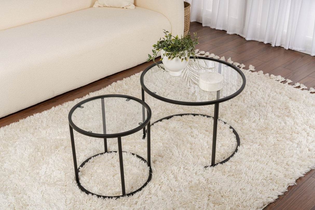 Moderne Ronde Salontafel Set van 2 Uru Zwart - Transparant Glas - 60/42 cm