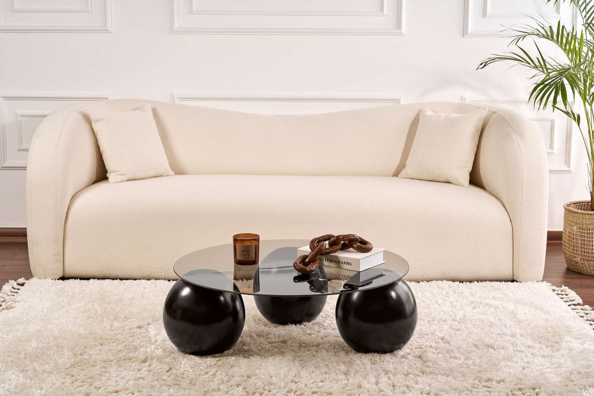 Ronde salontafel grijs getint glas zwarte bolpoten Miro 85x85 cm