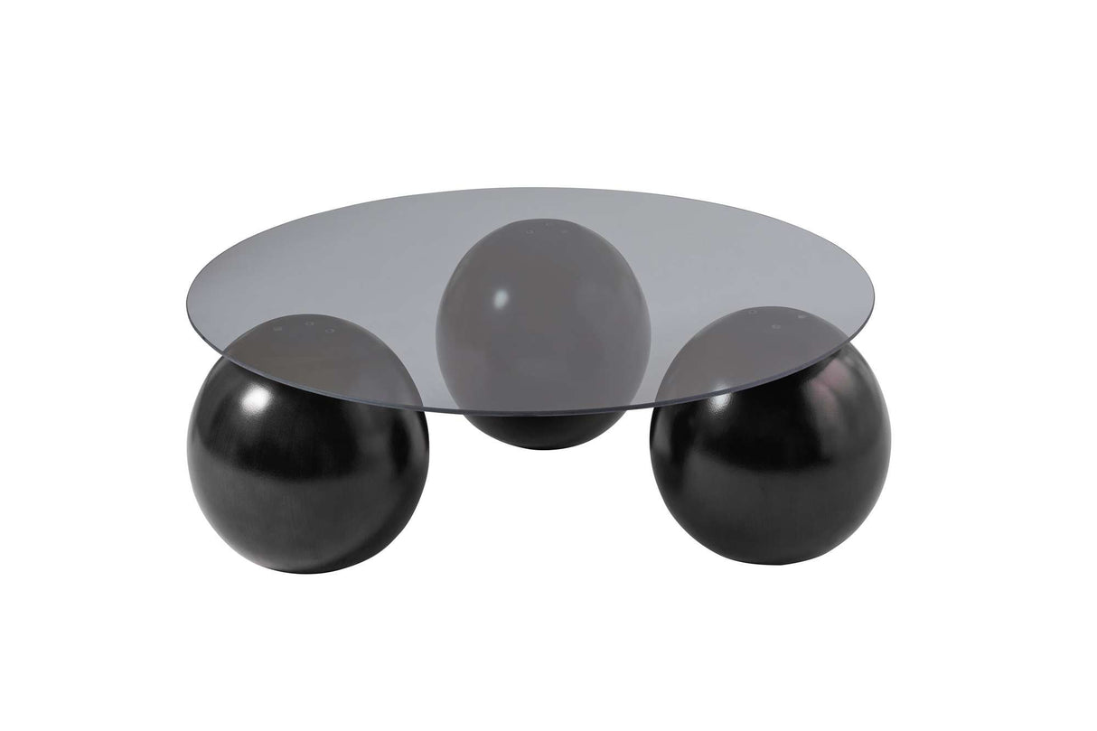 Ronde salontafel grijs getint glas zwarte bolpoten Miro 85x85 cm