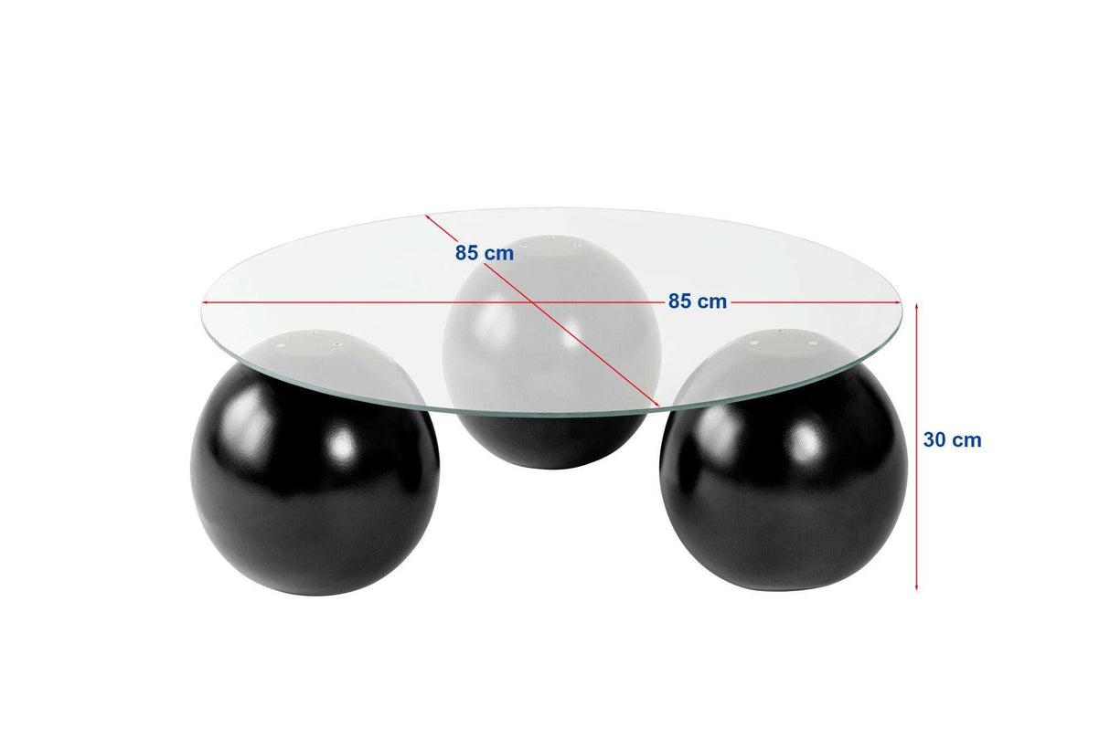 Ronde salontafel grijs getint glas zwarte bolpoten Miro 85x85 cm