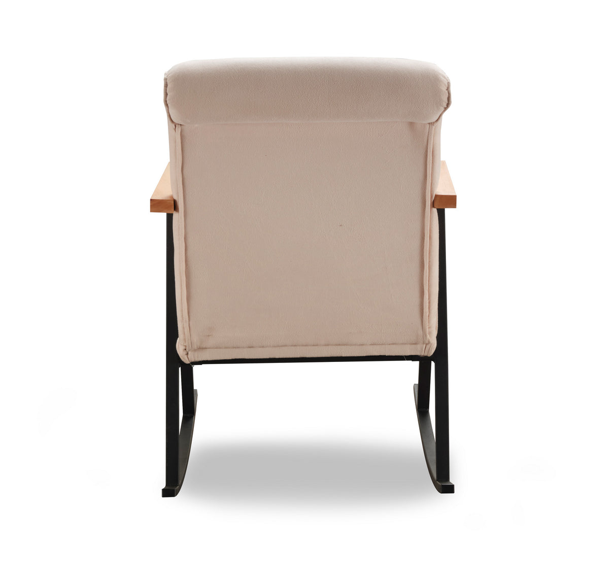 Retro schommelstoel beige velvet met beukenhout armleuning Yoka