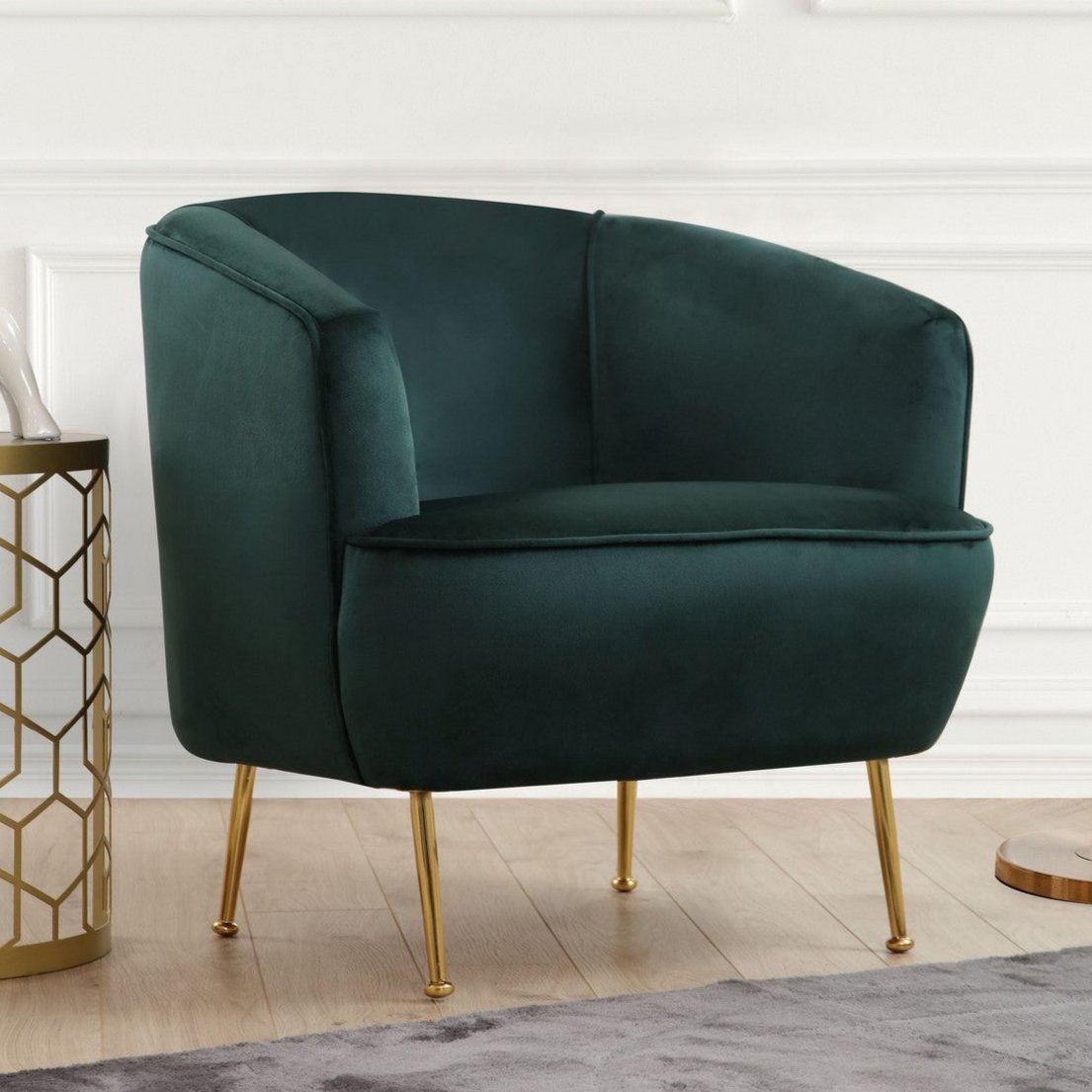 Hotel Chique fauteuil groen velvet stof met gouden poten Piccoli