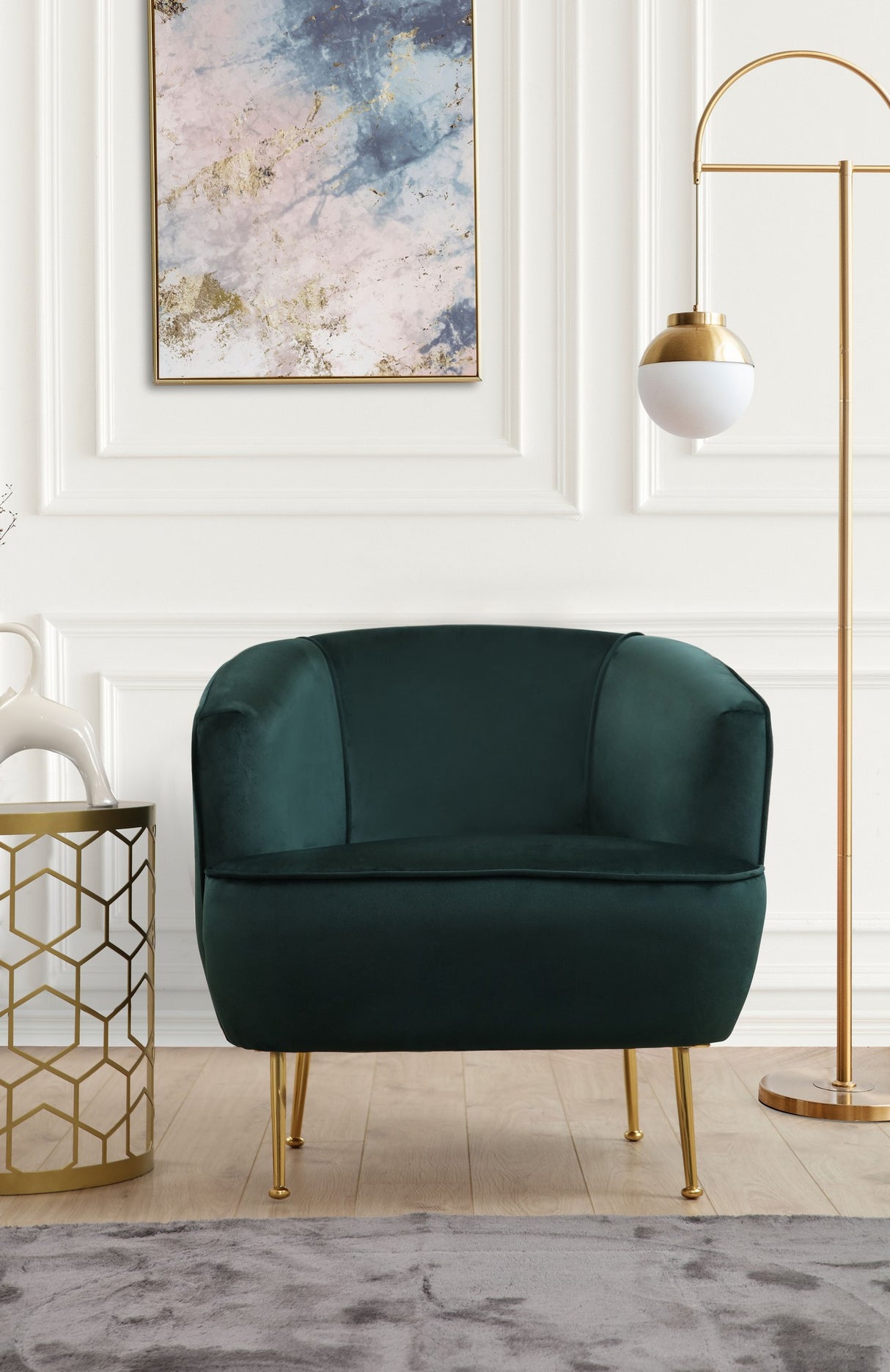 Hotel Chique fauteuil groen velvet stof met gouden poten Piccoli