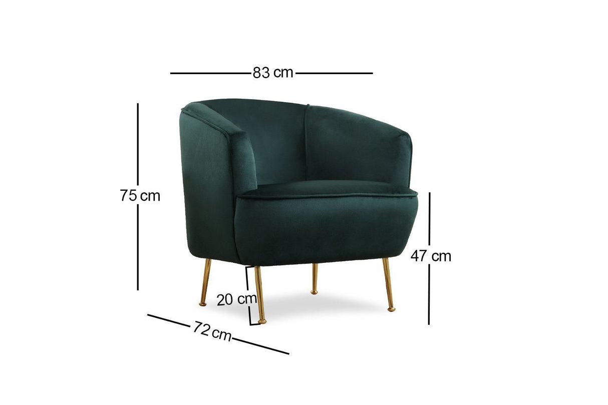 Hotel Chique fauteuil groen velvet stof met gouden poten Piccoli