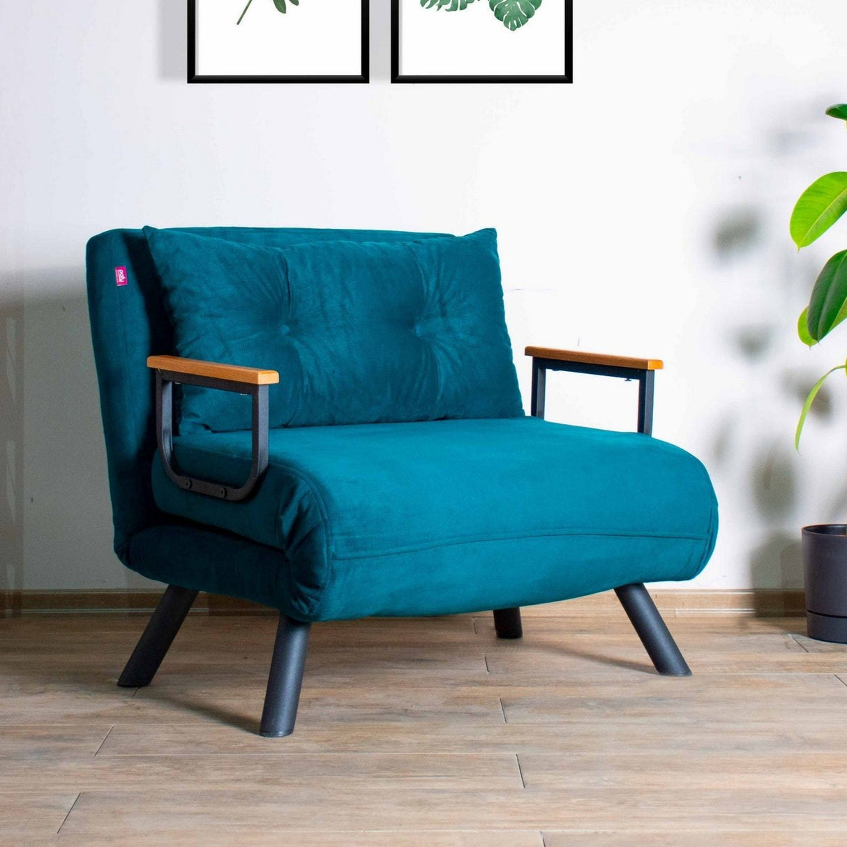 Landelijke slaapfauteuil Petrol Blauw stof linnen look Sando