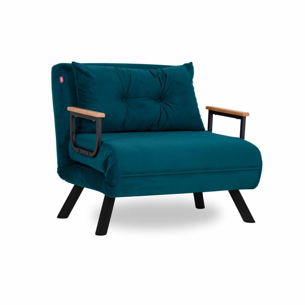 Landelijke slaapfauteuil Petrol Blauw stof linnen look Sando
