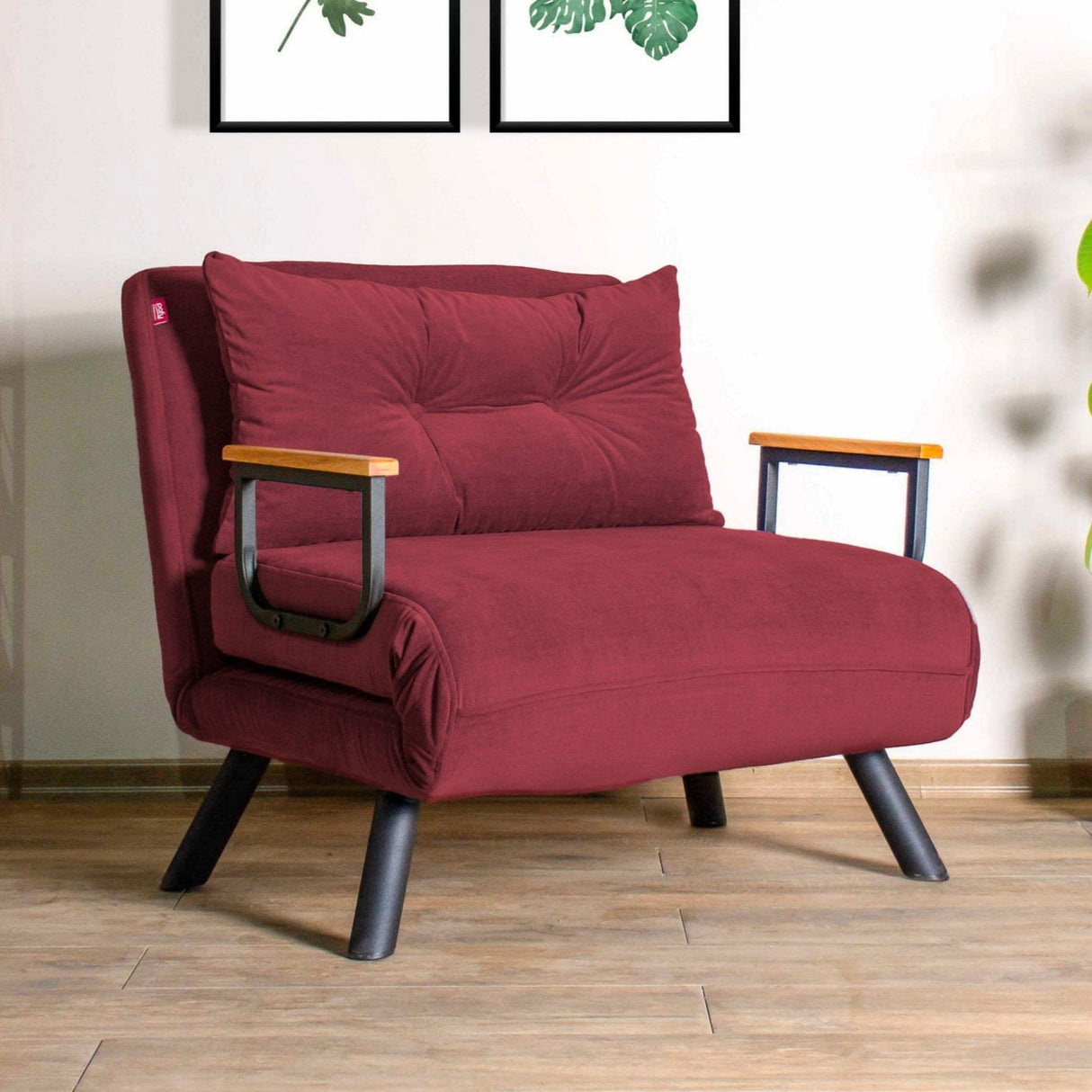 Landelijke slaapfauteuil Bordeaux Rood stof linnen look Sando