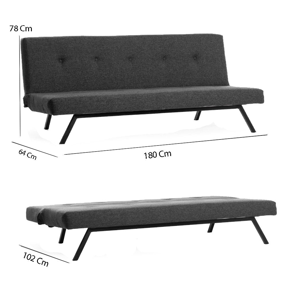 Slaapbank Antraciet Stof 3-Zits - 180 cm - Zonder armleuningen - Zoly