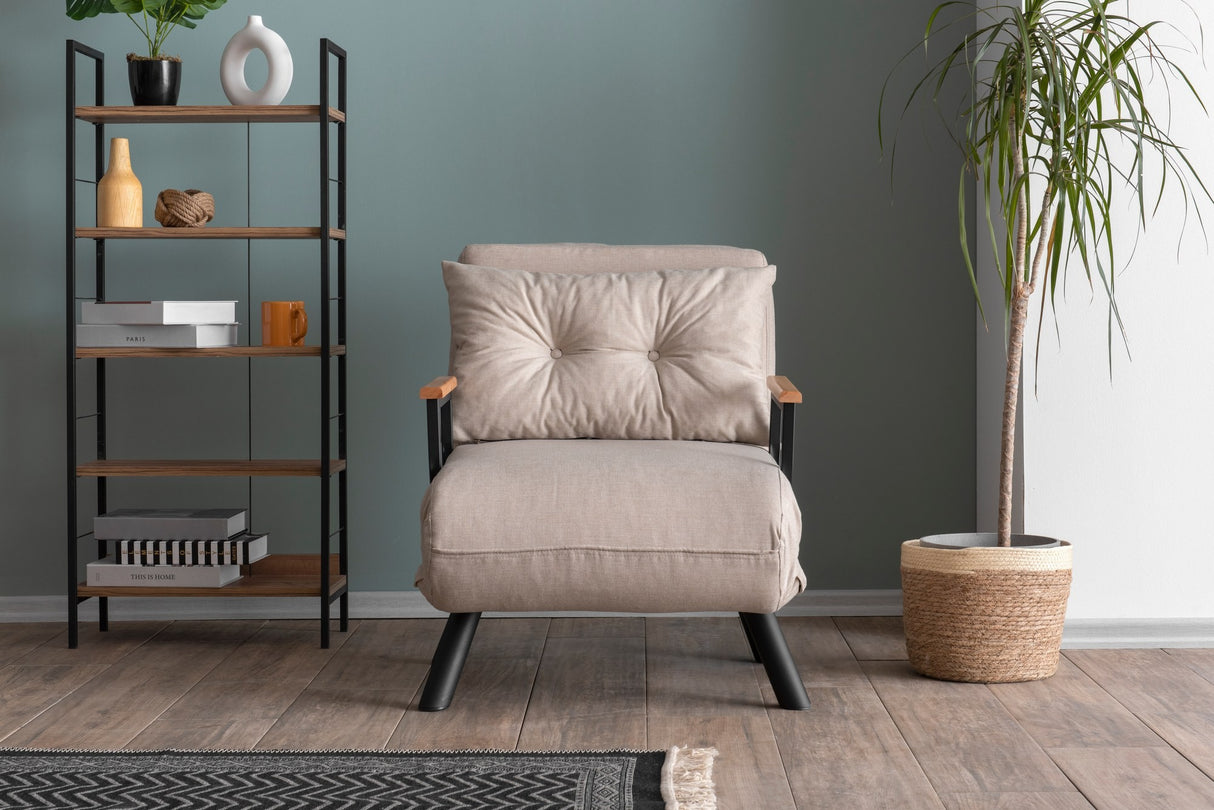 Landelijke slaapfauteuil Taupe stof linnen look Sando