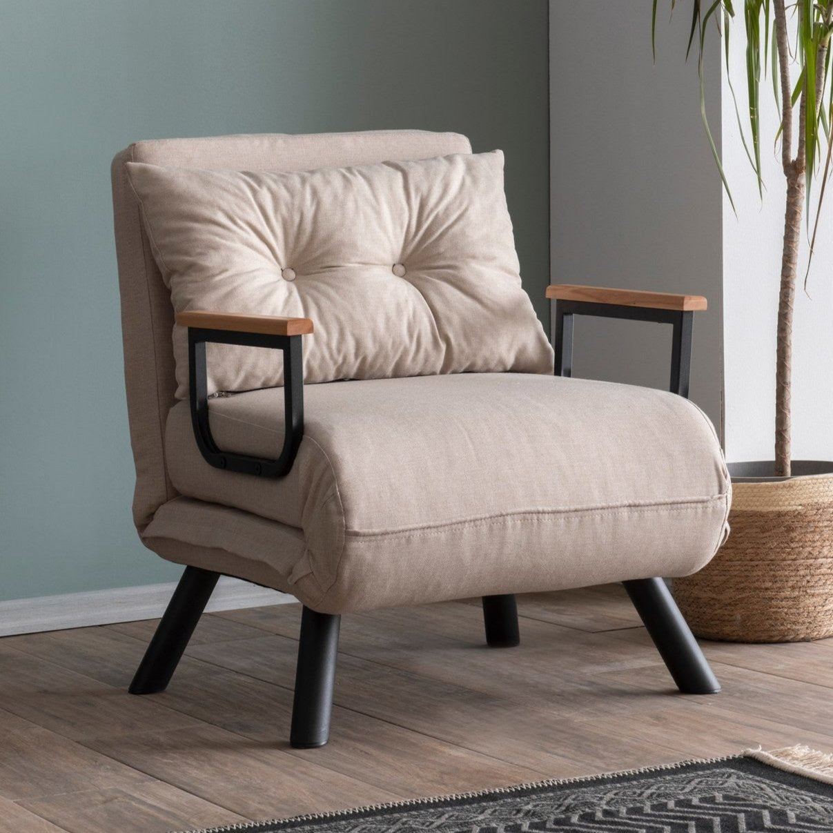 Landelijke slaapfauteuil Taupe stof linnen look Sando