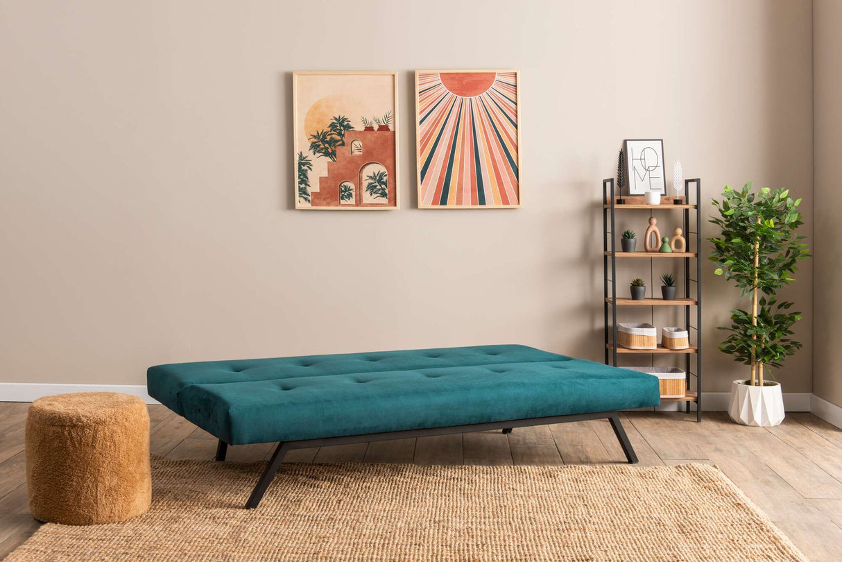 3-Zits Slaapbank Zoly Petrol Groen Stof - 180 cm - Zonder armleuningen - Gecapitonneerd