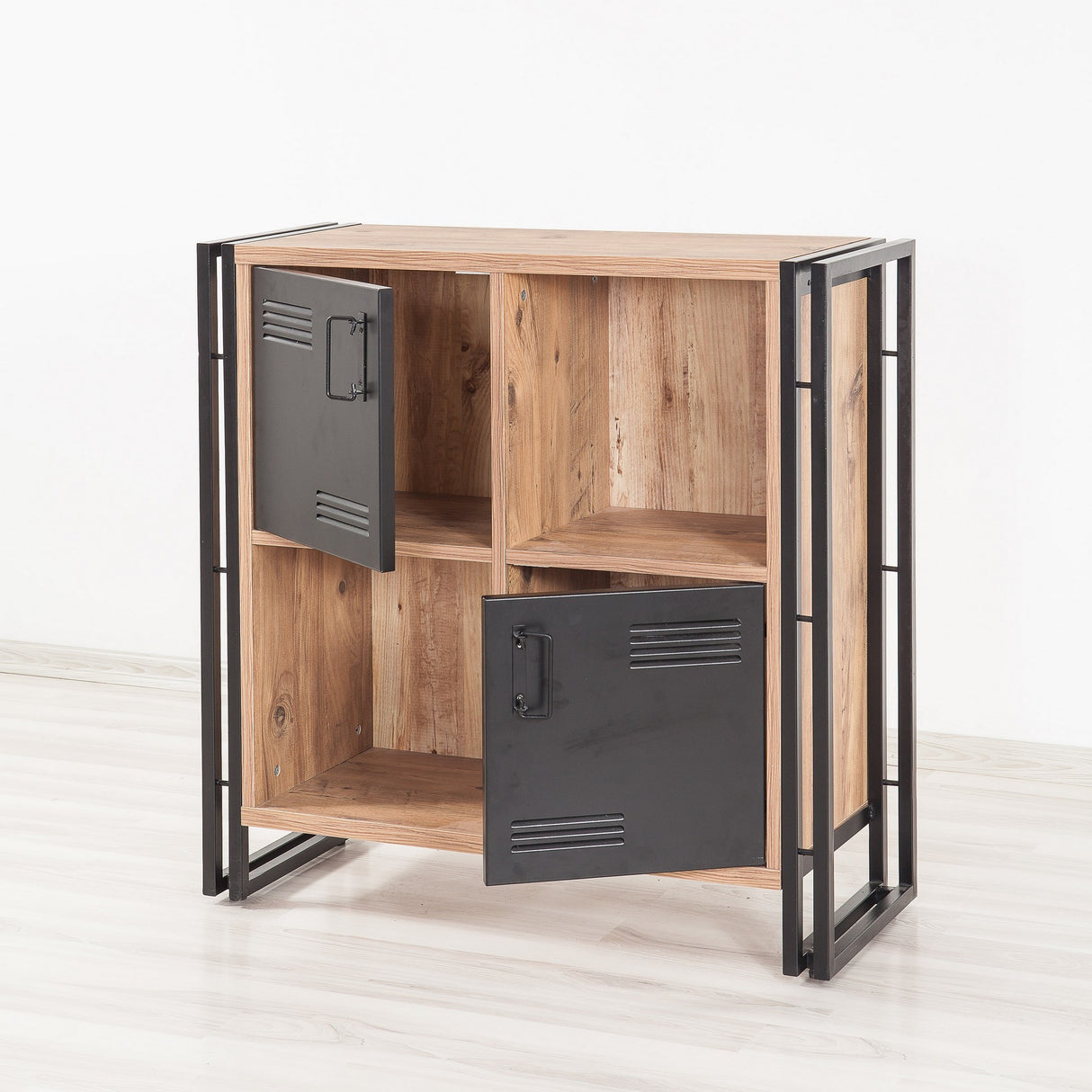 Industrieel dressoir dennenhout melamine zwart metaal Cosmo 89x89x35 cm