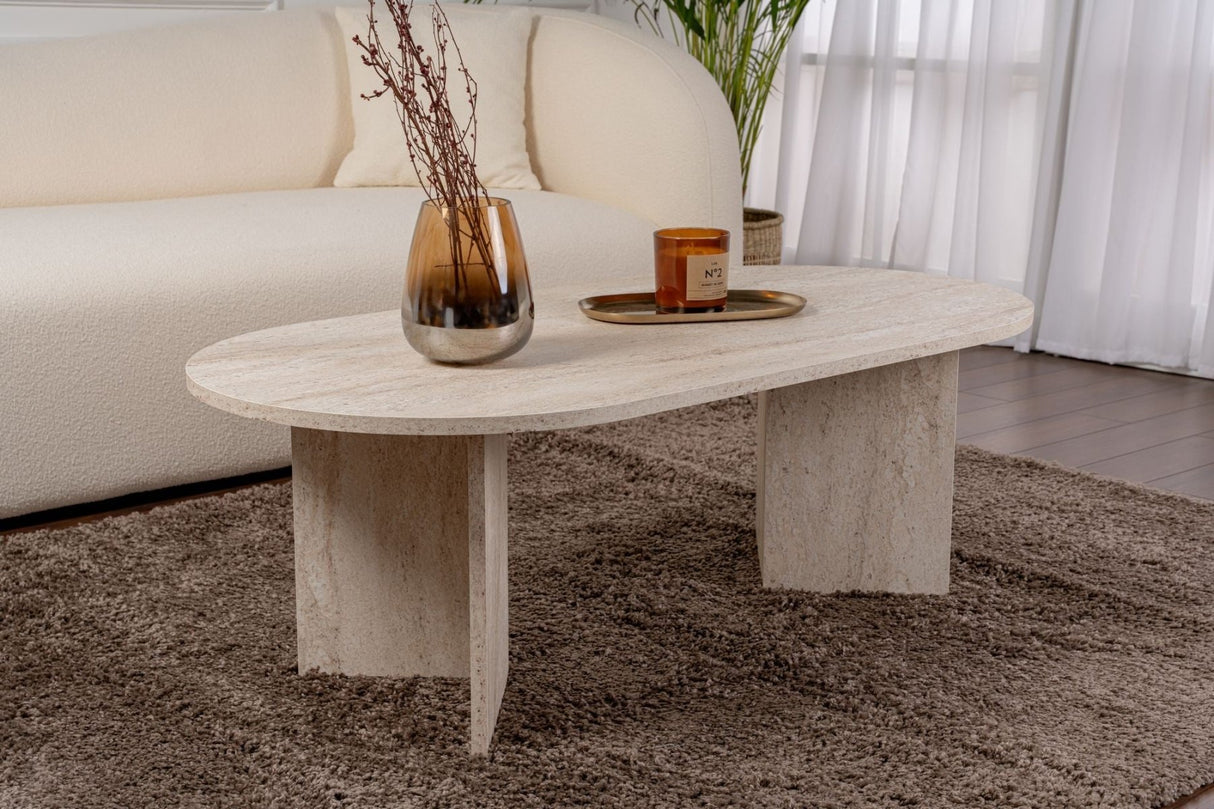 Ovale salontafel travertin melamine - Japandi - 119x60 cm - Sota