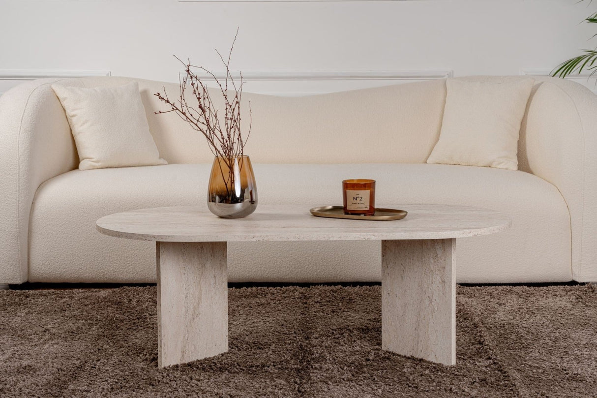 Ovale salontafel travertin melamine - Japandi - 119x60 cm - Sota