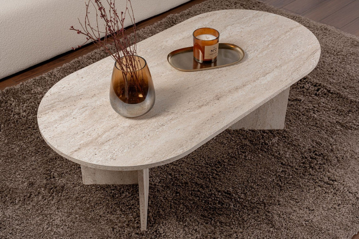 Ovale salontafel travertin melamine - Japandi - 119x60 cm - Sota