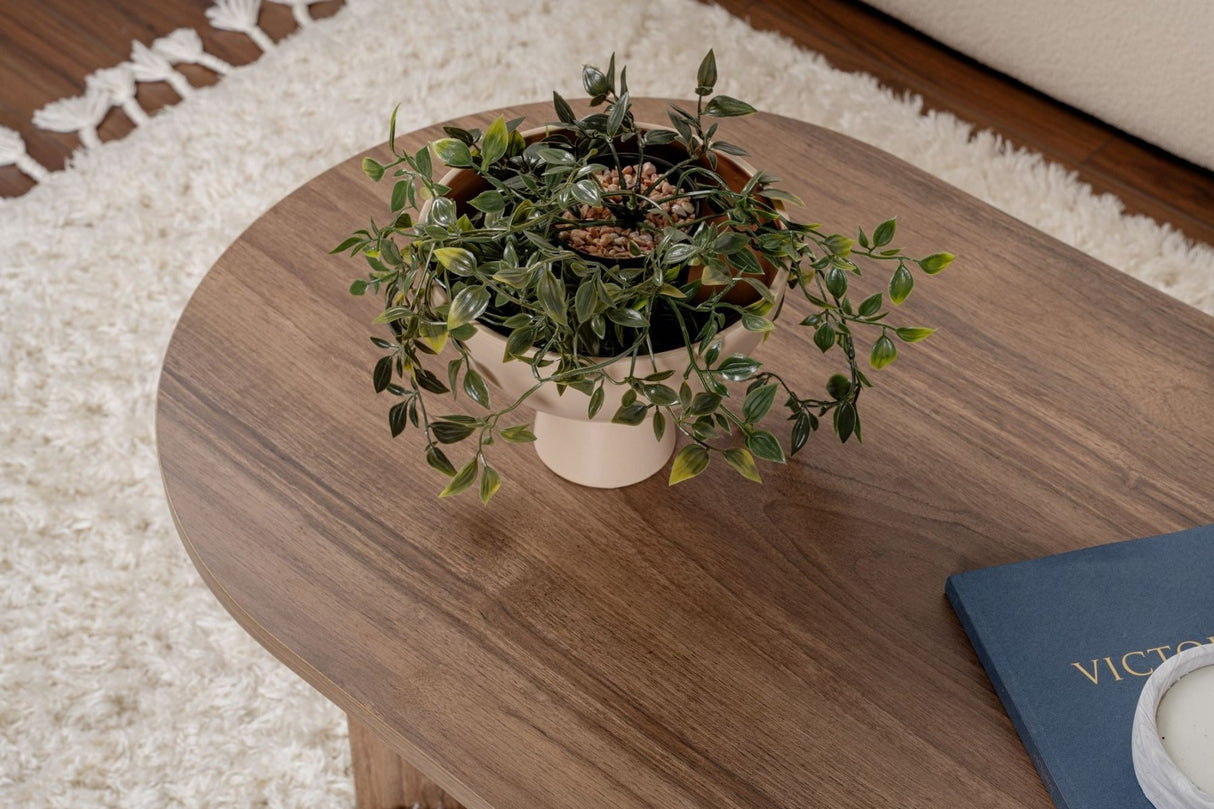 Ovale Salontafel Walnoot Look Sabla - 119x60